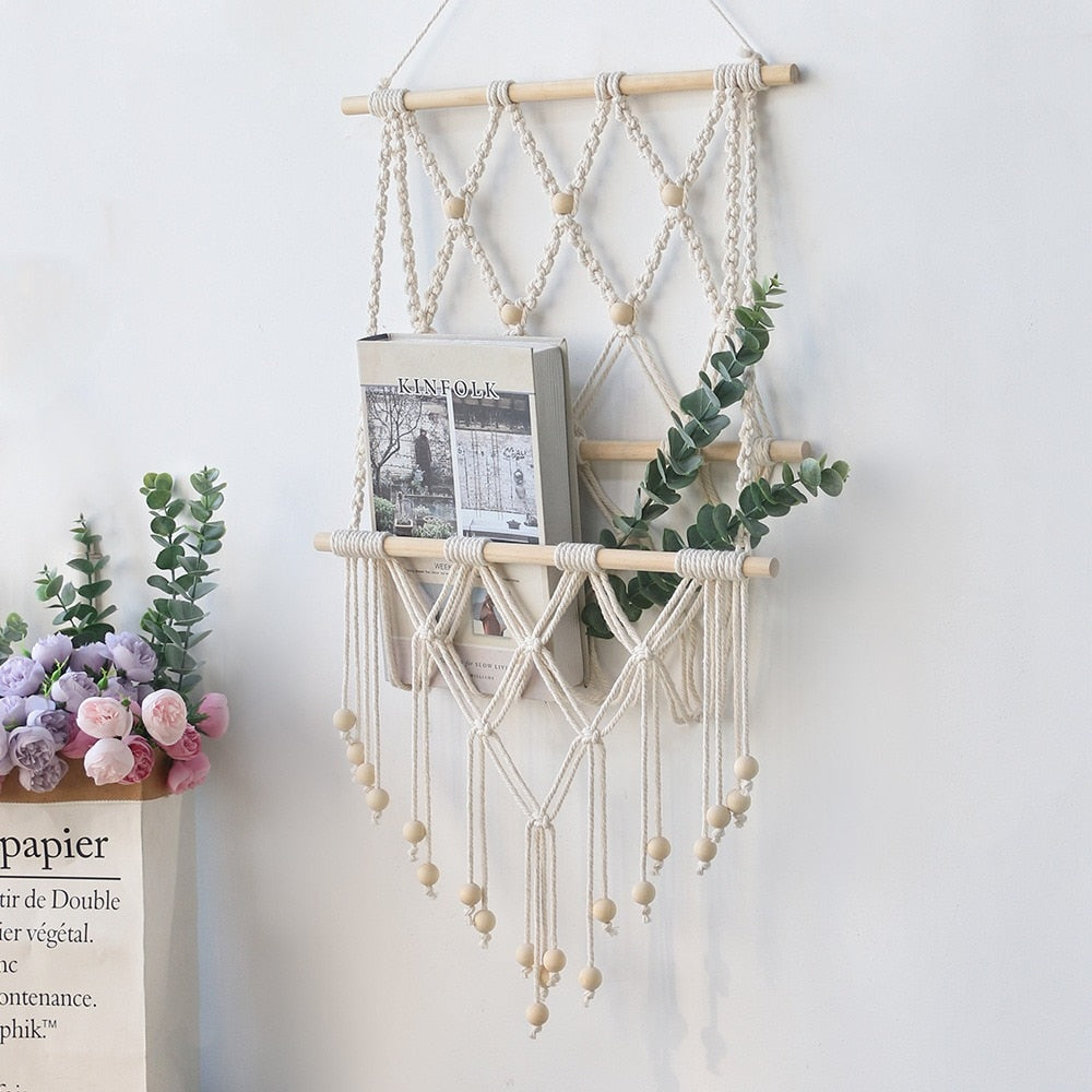 Boho Macrame Wall Hanging Shelves