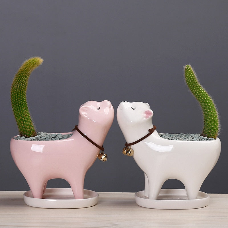 Ceramic Cat Flowerpot Garden Decor