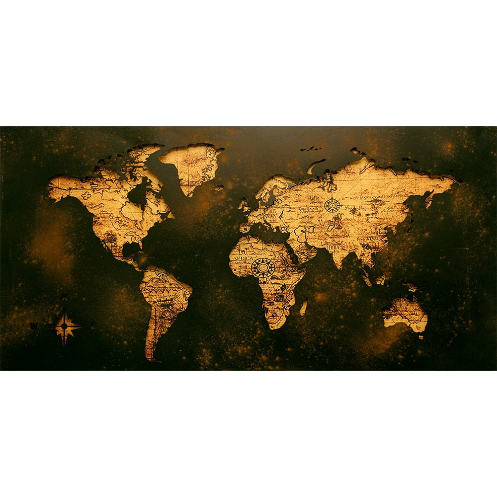World Map Canvas Dark Academia