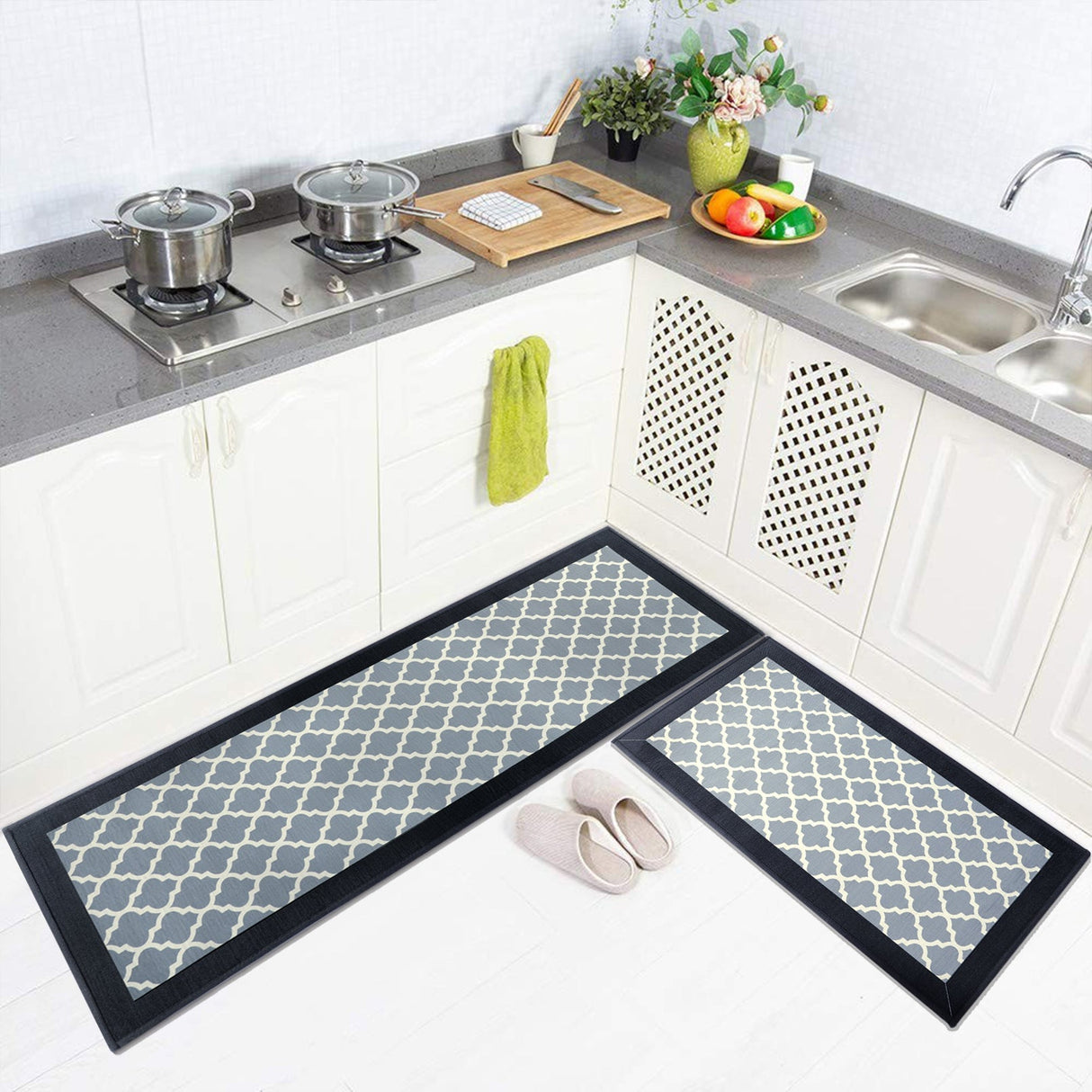 Linen Stripes Kitchen Rugs Set