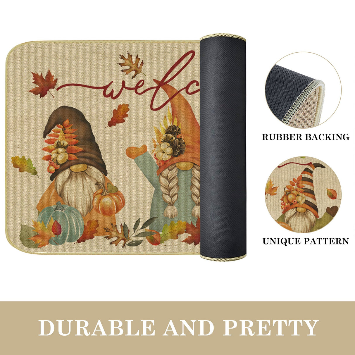 Gnome Pumpkin Welcome Mat