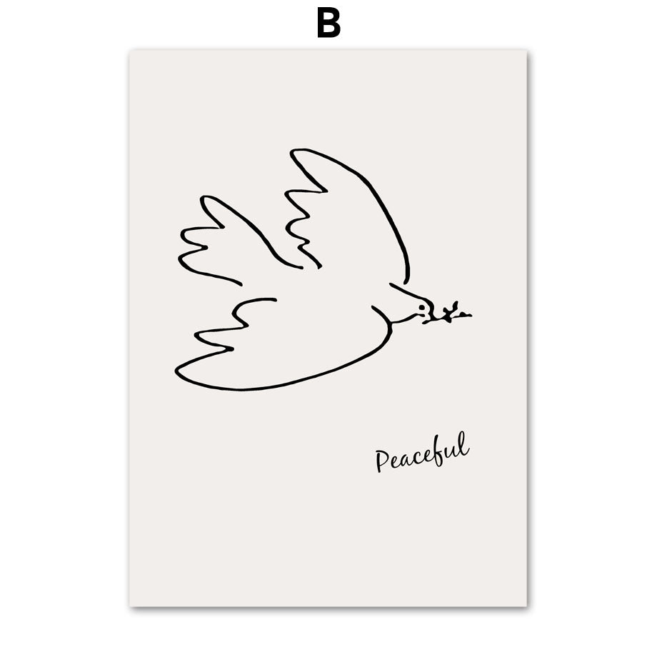 Picasso Girl Bird Line Drawing Wall Art Canvas Painting Nordic Posters And Prints Wall Pictures For Living Room Decor