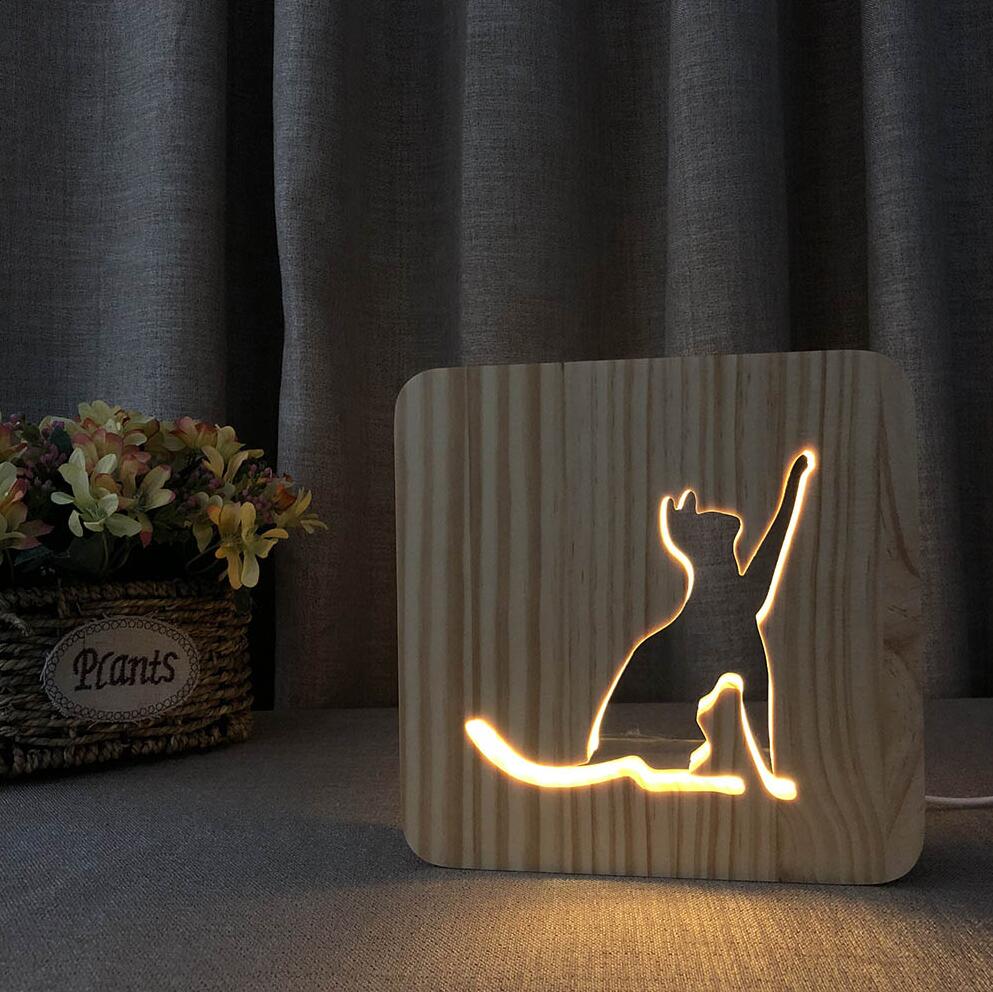 Wooden Kawaii Cat Lamp