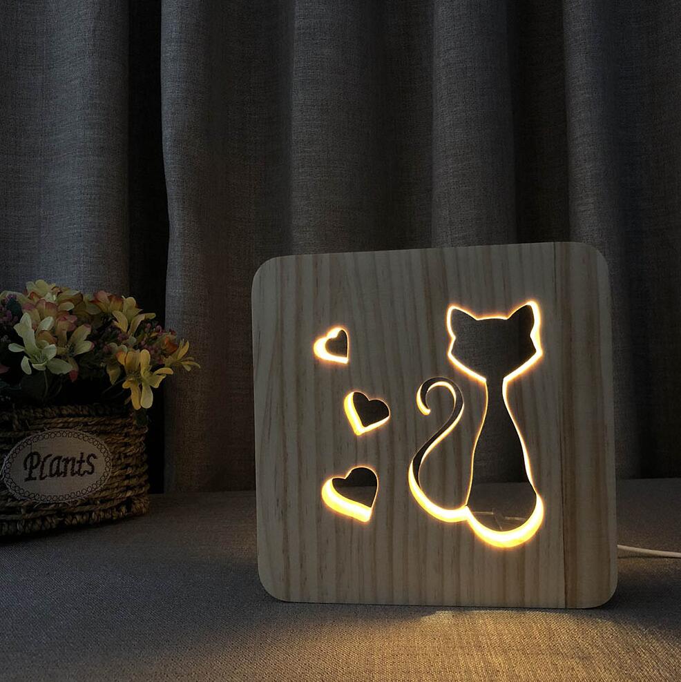 Wooden Kawaii Cat Lamp