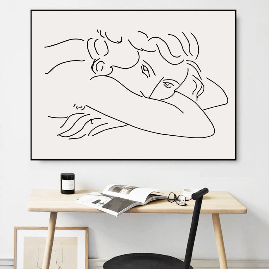 Picasso Girl Bird Line Drawing Wall Art Canvas Painting Nordic Posters And Prints Wall Pictures For Living Room Decor