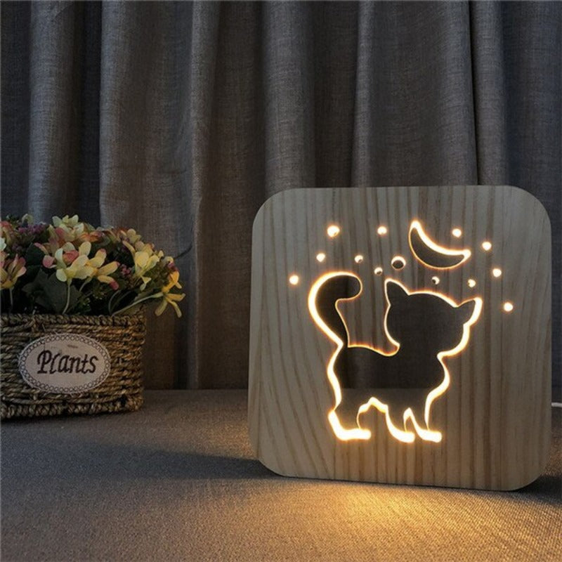 Wooden Kawaii Cat Lamp - Home & Decor