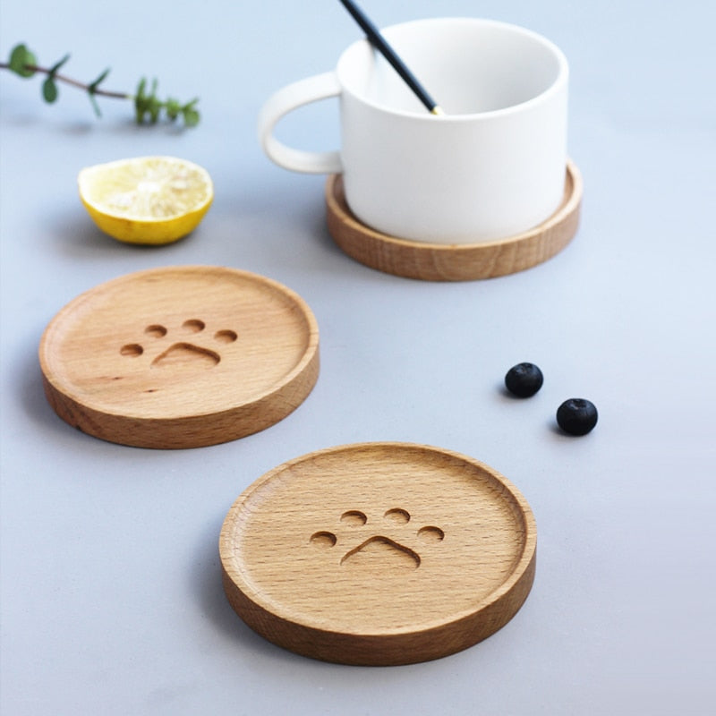 Wooden Cat Paw Coaster