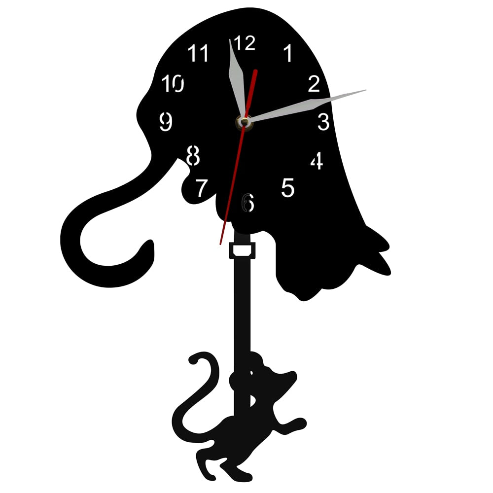Cat & Mouse Swinging Pendulum Wall Clock