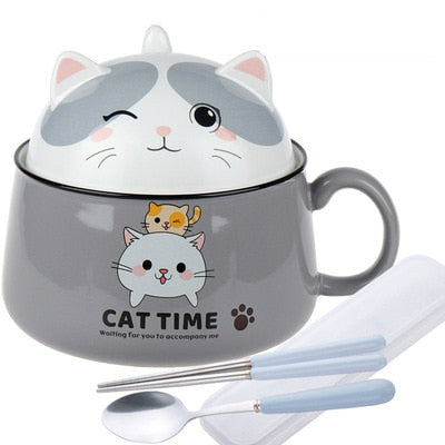 Cute Cat Ceramic Ramen Bowl