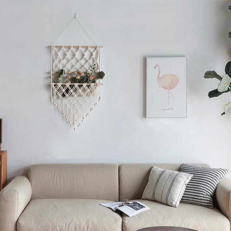 Boho Macrame Wall Hanging Shelves