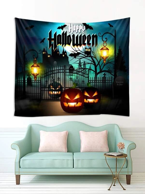 Halloween Castle Print Tapestry