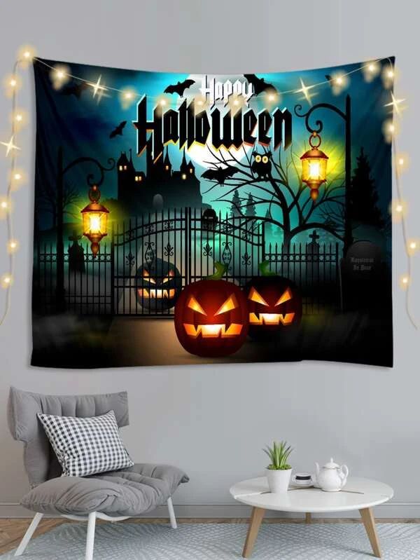 Halloween Castle Print Tapestry