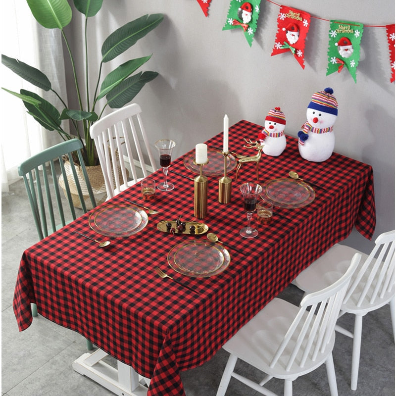 Rose Red Black Plaid Tablecloth