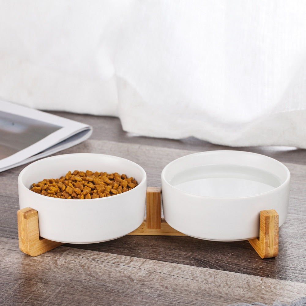 The Matte Midcentury Pet Food Bowl Set with Stand