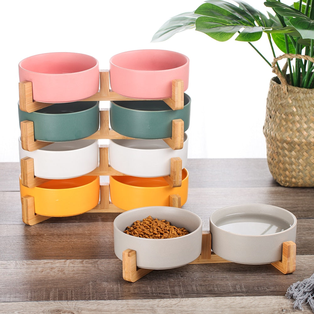 The Matte Midcentury Pet Food Bowl Set with Stand