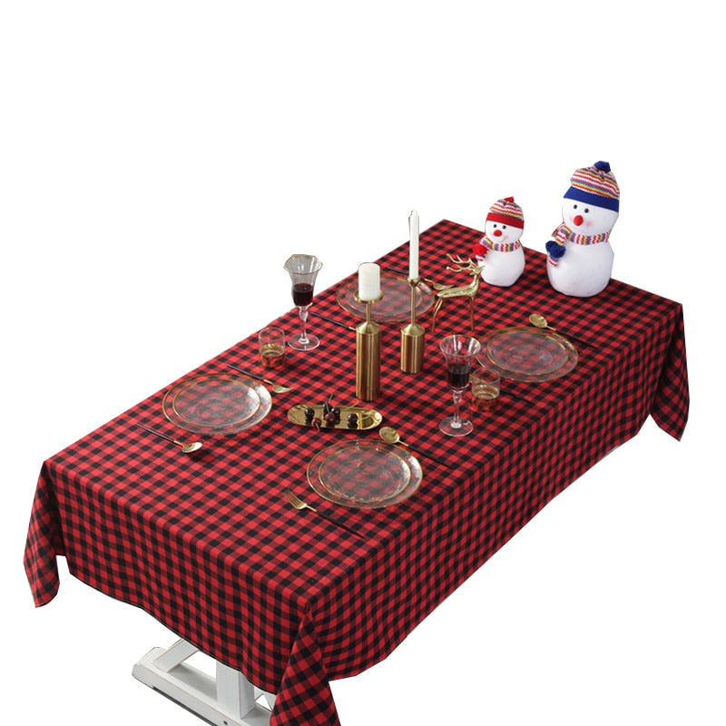 Rose Red Black Plaid Tablecloth