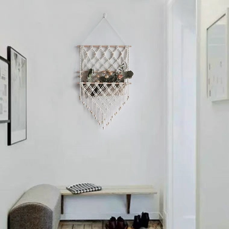Boho Macrame Wall Hanging Shelves