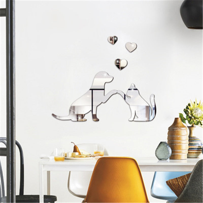 Funny Cat And Dog Acrylic Wall Sticker