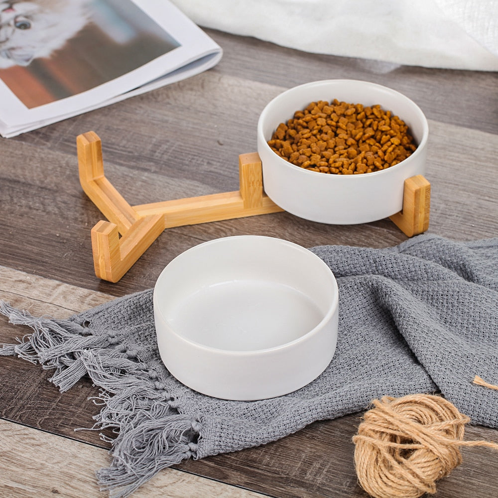 The Matte Midcentury Pet Food Bowl Set with Stand
