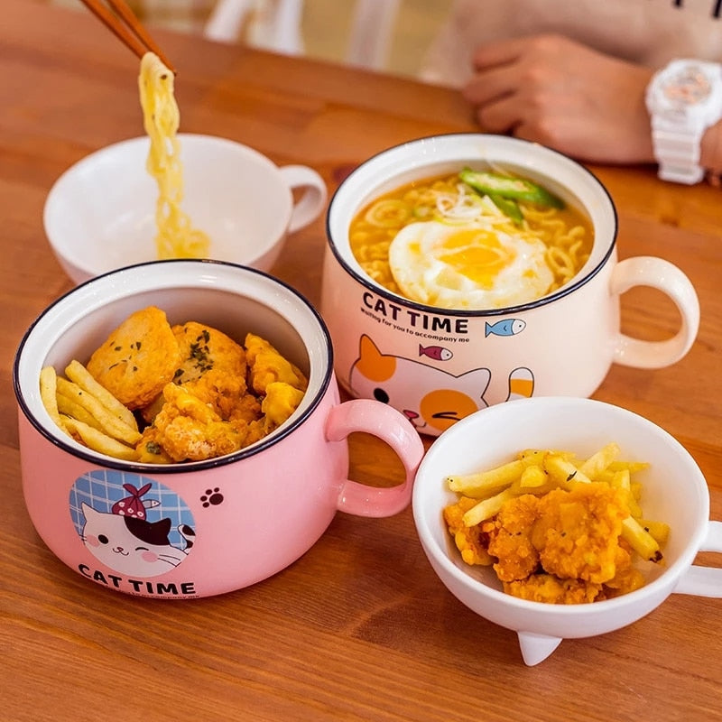 Cute Cat Ceramic Ramen Bowl