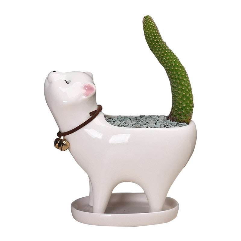 Ceramic Cat Flowerpot Garden Decor