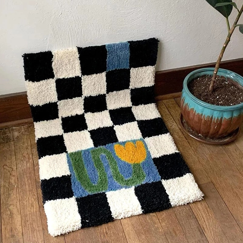 Checkered Fluffy Grids Rug
