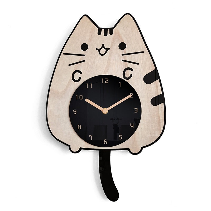 Cartoon Cat Wooden Wall Clock