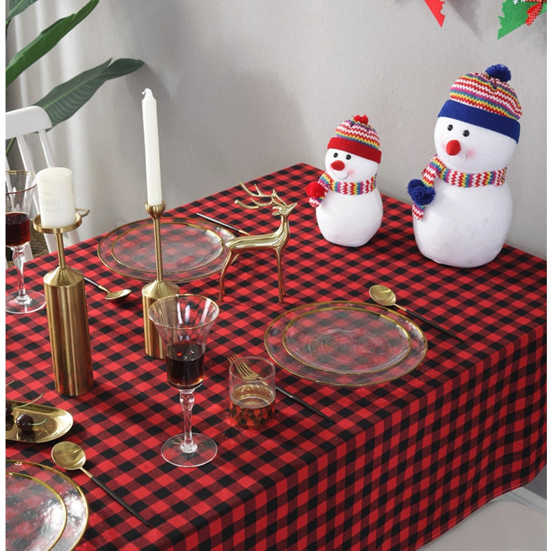 Rose Red Black Plaid Tablecloth