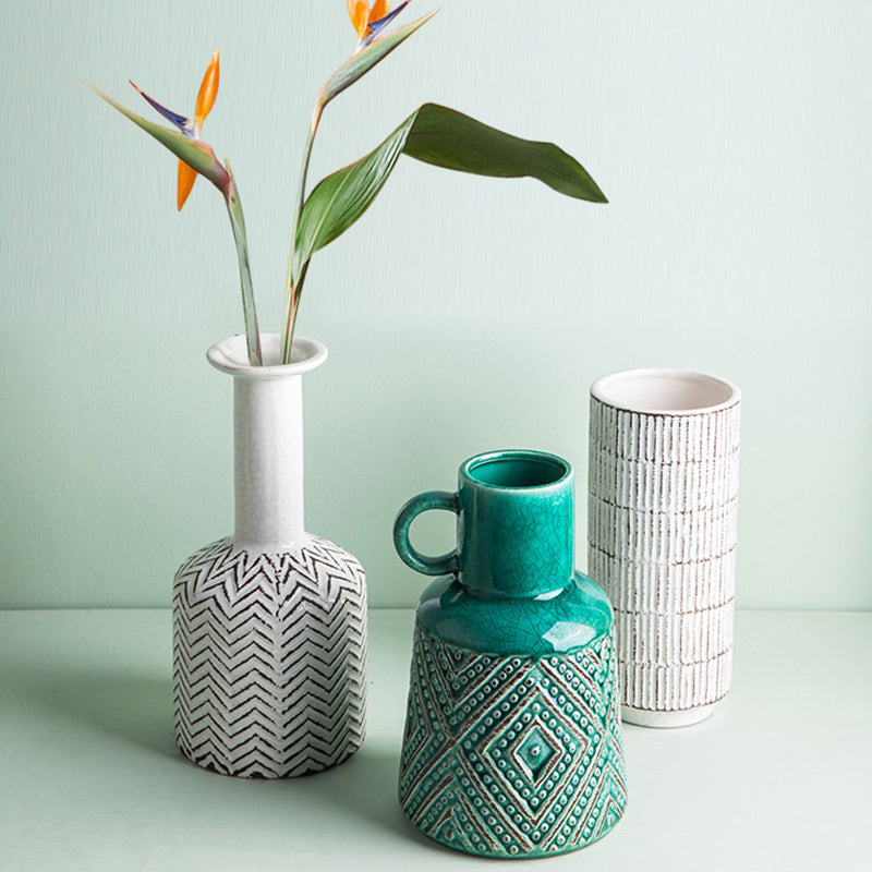 Houseware Ceramic Vase Modern Simple American Retro Home Living Room Cabinet Table Decoration Flower Decoration Home Decoration