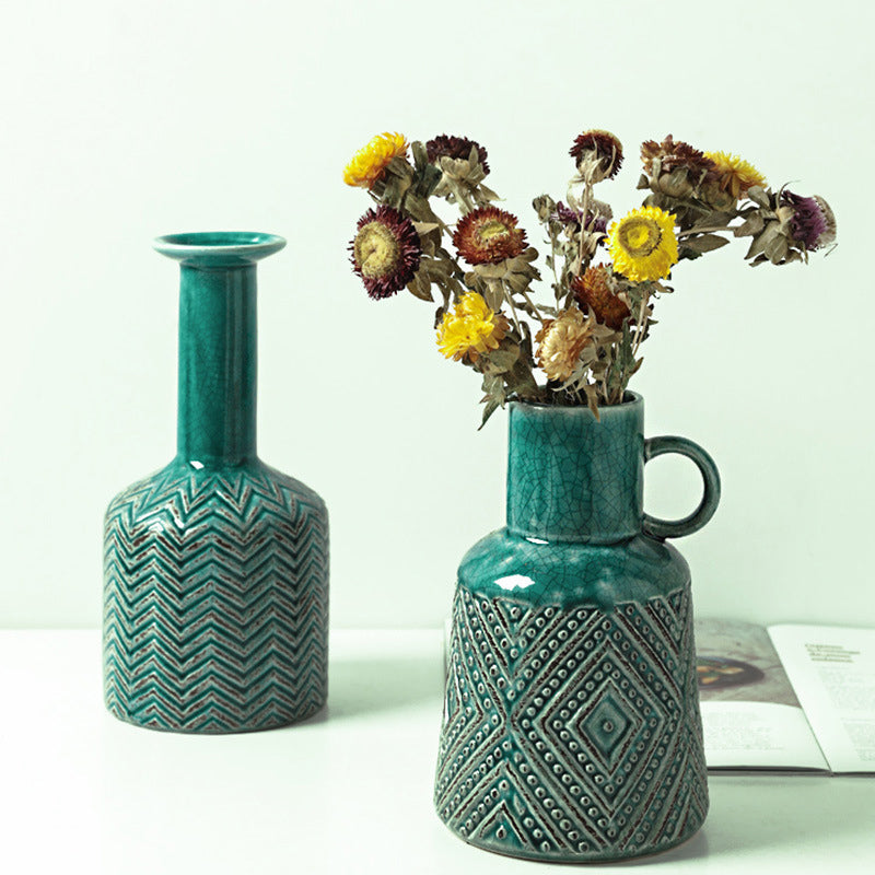 Houseware Ceramic Vase Modern Simple American Retro Home Living Room Cabinet Table Decoration Flower Decoration Home Decoration
