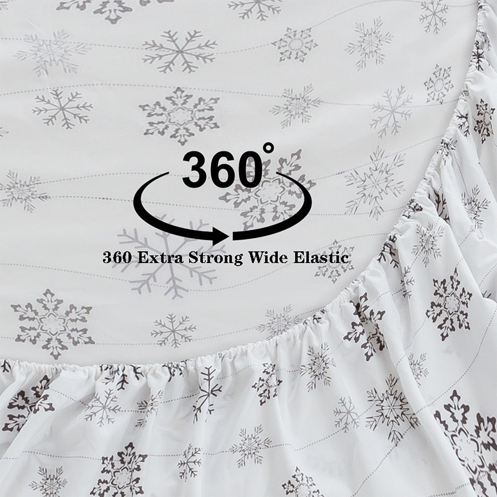 King Size Sheets Set Fitted Sheet Flat Sheets Pillowcase Sets 4Pcs Snowflake Print Linens Matress Covers Bedding Set