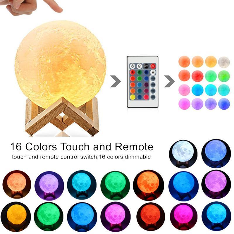 3D Print Star Moon Lamp Colorful Change Touch