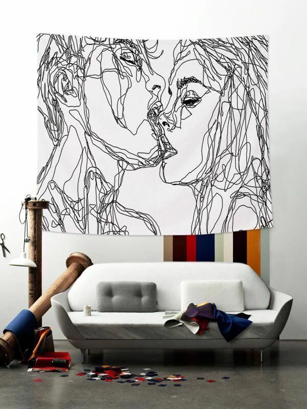 Abstract Line Figure Tapestry