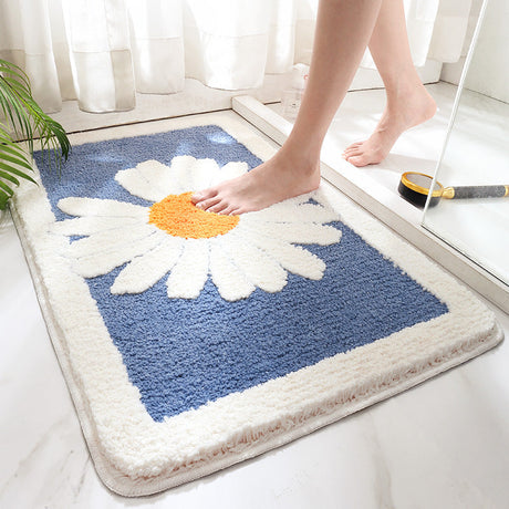 Feblilac Cute Daisy Flower Bath Mat, Chrysanthemum Bathroom Mats