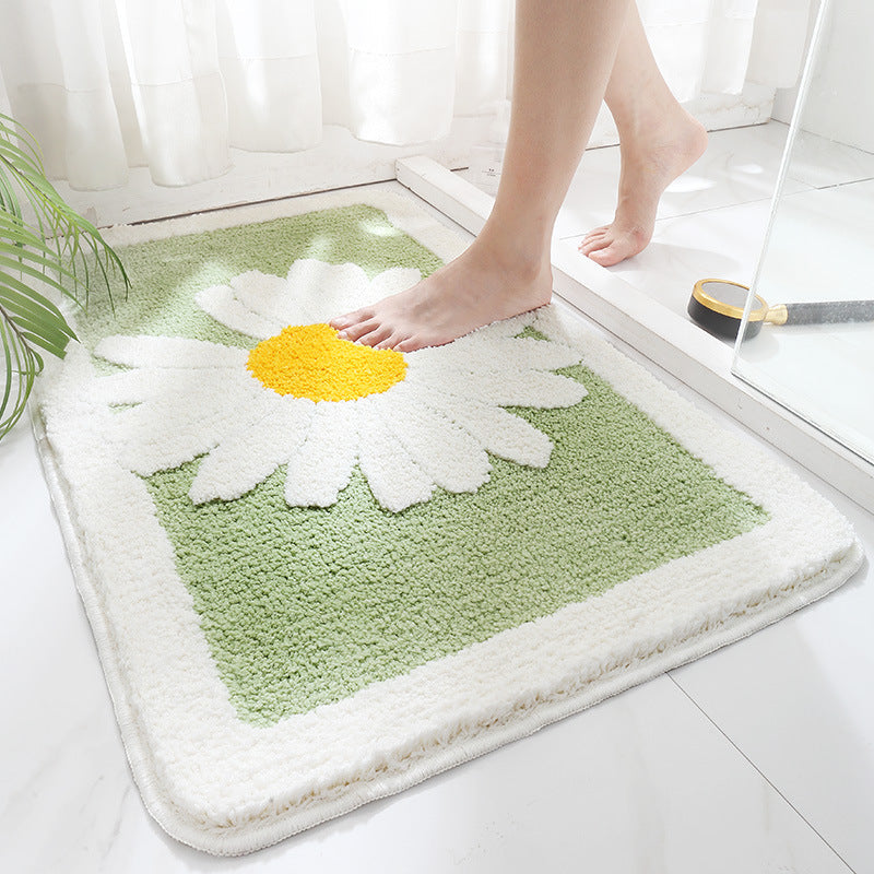 Feblilac Daisy Chrysanthemum Flower Bath Mat, Flower Bathroom Rug, Soft Plush Water-Absorbent Multiple Size Floral Anti Slip Toilet Mat, Soft Thick Bathroom Carpet, Art Bathroom Mats, Best Bath Rugs, Hot Shower Mat Non Slip, Toilet Rug