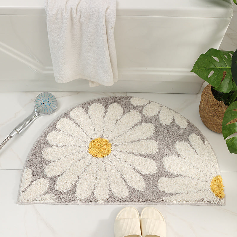 Feblilac Semicircle Grey Daisy Bath Mat, Flower Blue Daisy Bathroom Rug, Soft Plush Water-Absorbent Multiple Size Floral Anti Slip Toilet Mat, Soft Thick Bathroom Carpet, Art Bathroom Mats, Best Bath Rugs, Hot Shower Mat Non Slip, Toilet Rug