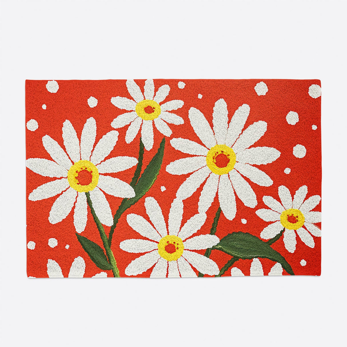 Feblilac Red White Daisy Tufted Bath Mat