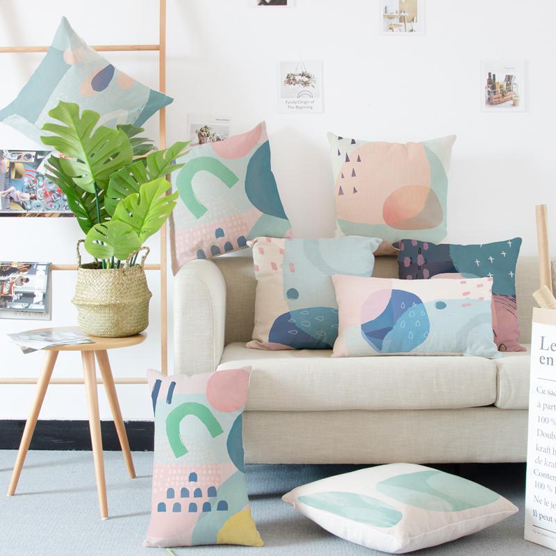 Modern Minimalist Abstract Cushion Cover Hand Paintings Sun Raindrops