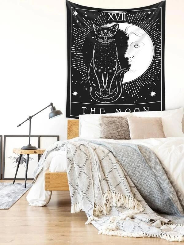 Abstract Moon & Cat Pattern Tapestry