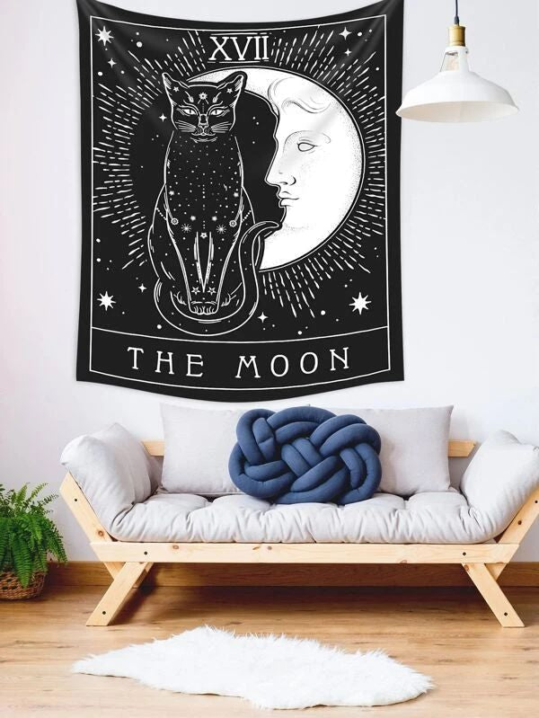 Abstract Moon & Cat Pattern Tapestry