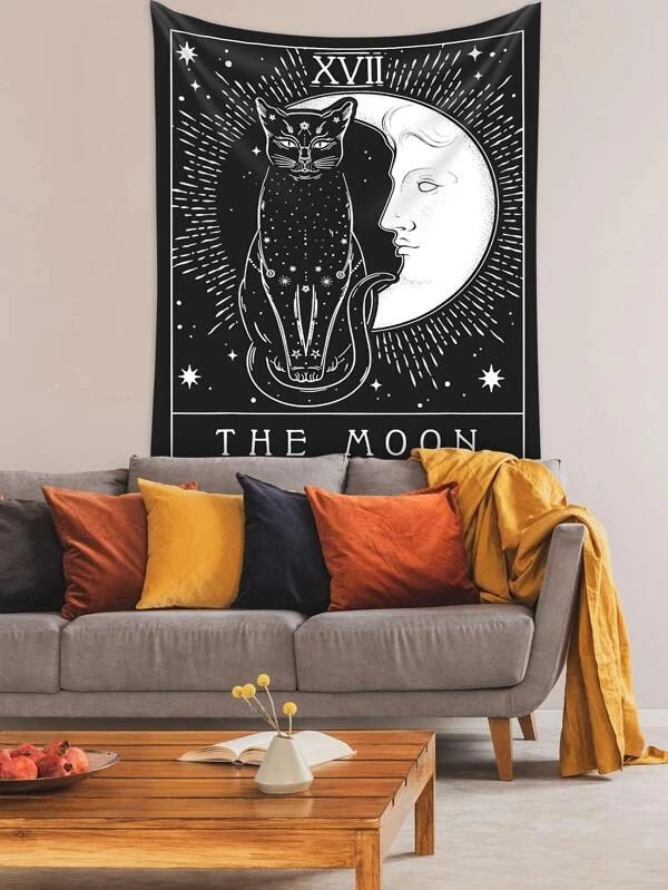 Abstract Moon & Cat Pattern Tapestry