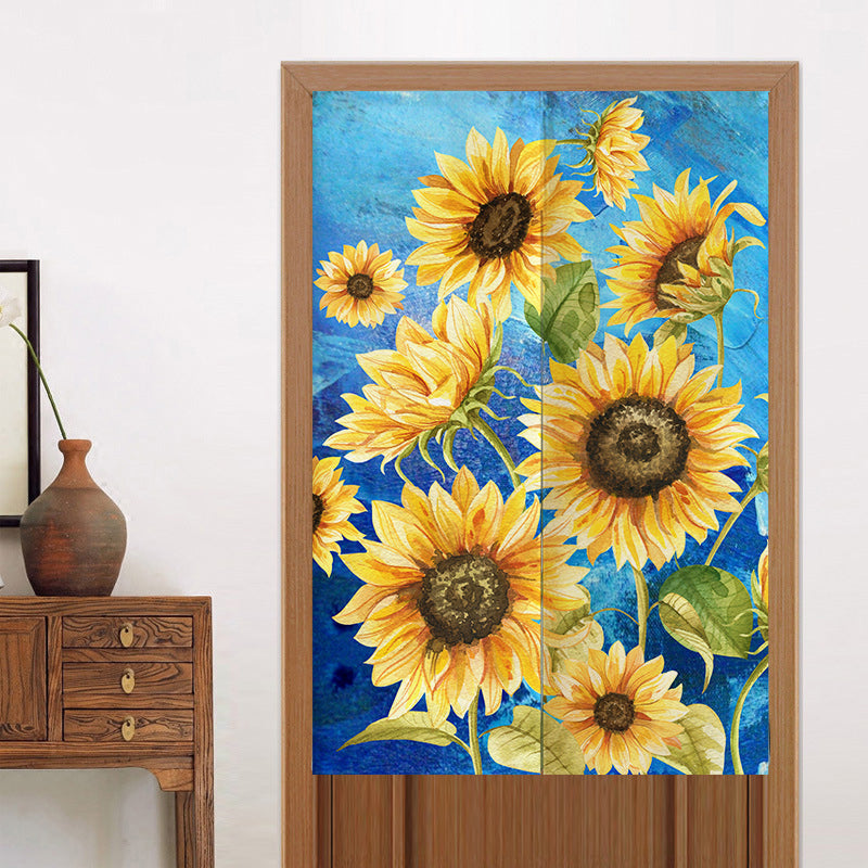 Blue Ground Sun Flower Door Curtain