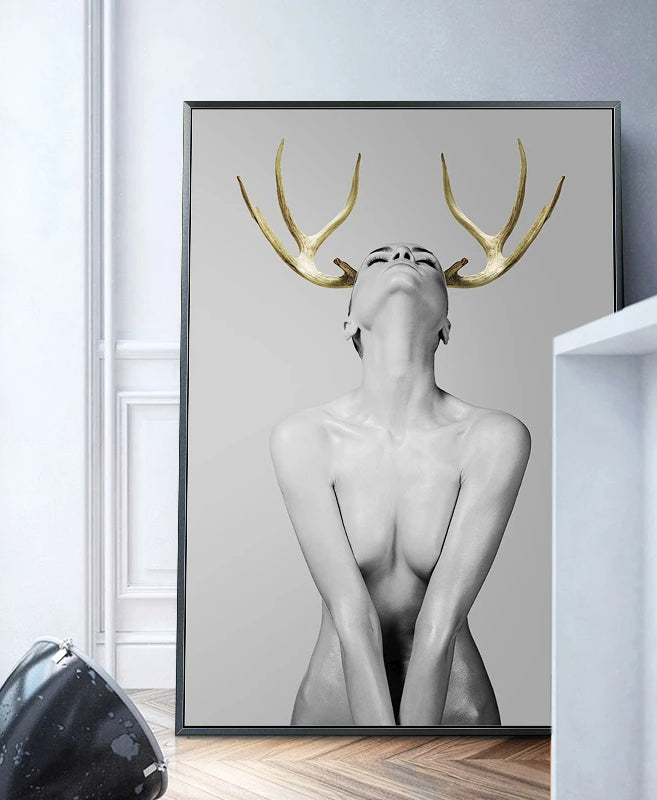Nude with Golden Antlers Figurative Photographic Wall Art
