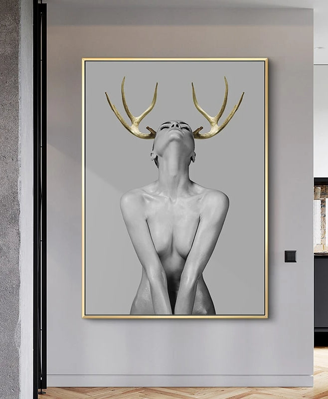 Nude with Golden Antlers Figurative Photographic Wall Art