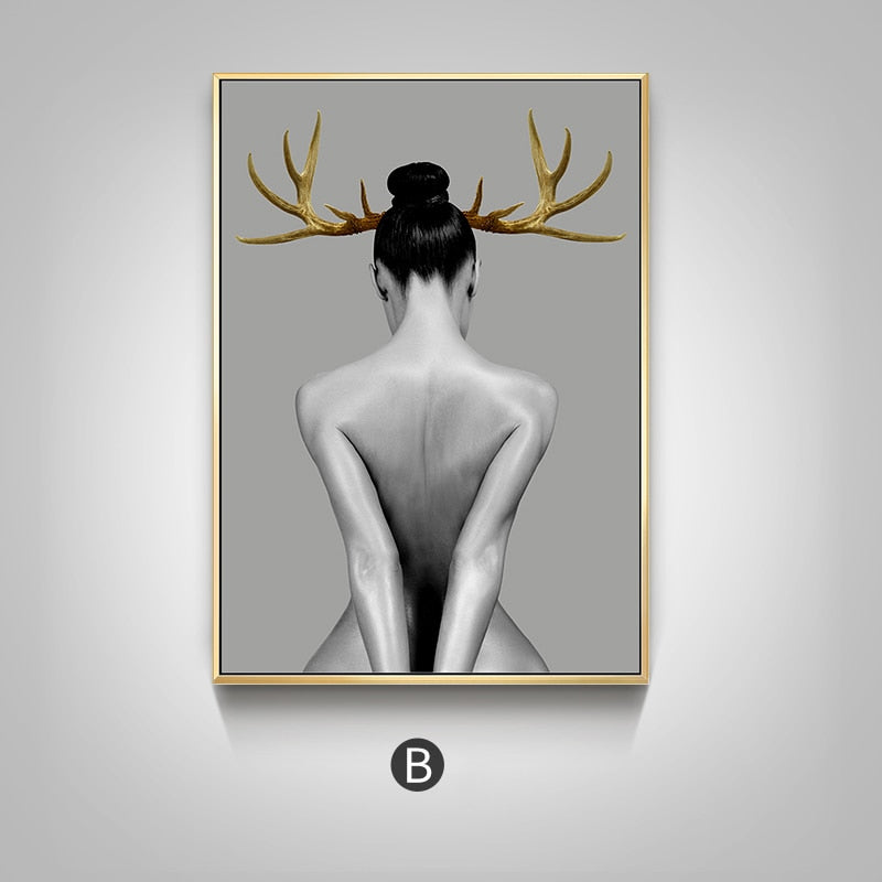 Nude with Golden Antlers Figurative Photographic Wall Art