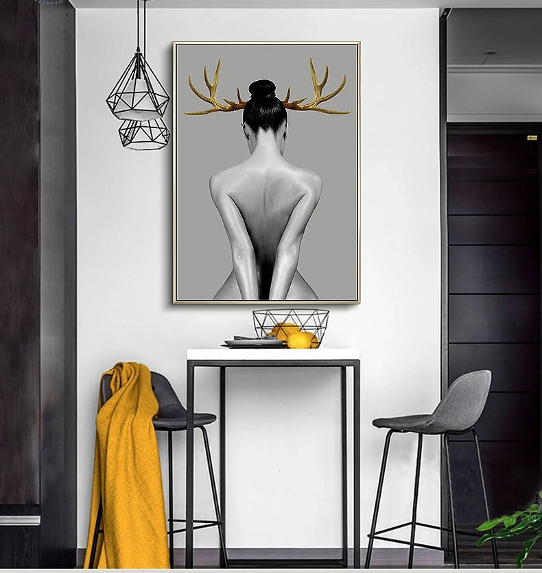 Nude with Golden Antlers Figurative Photographic Wall Art