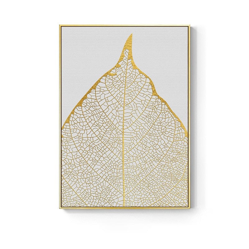 Golden abstract leaf flower Wall Art for Living Room Decor
