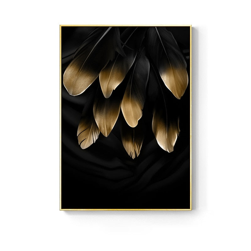 Golden abstract leaf flower Wall Art for Living Room Decor