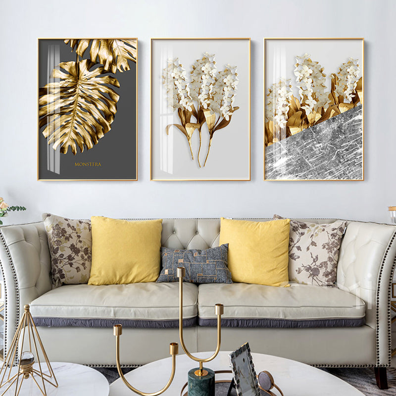 Golden abstract leaf flower Wall Art for Living Room Decor