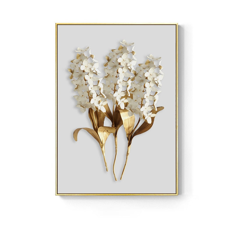 Golden abstract leaf flower Wall Art for Living Room Decor